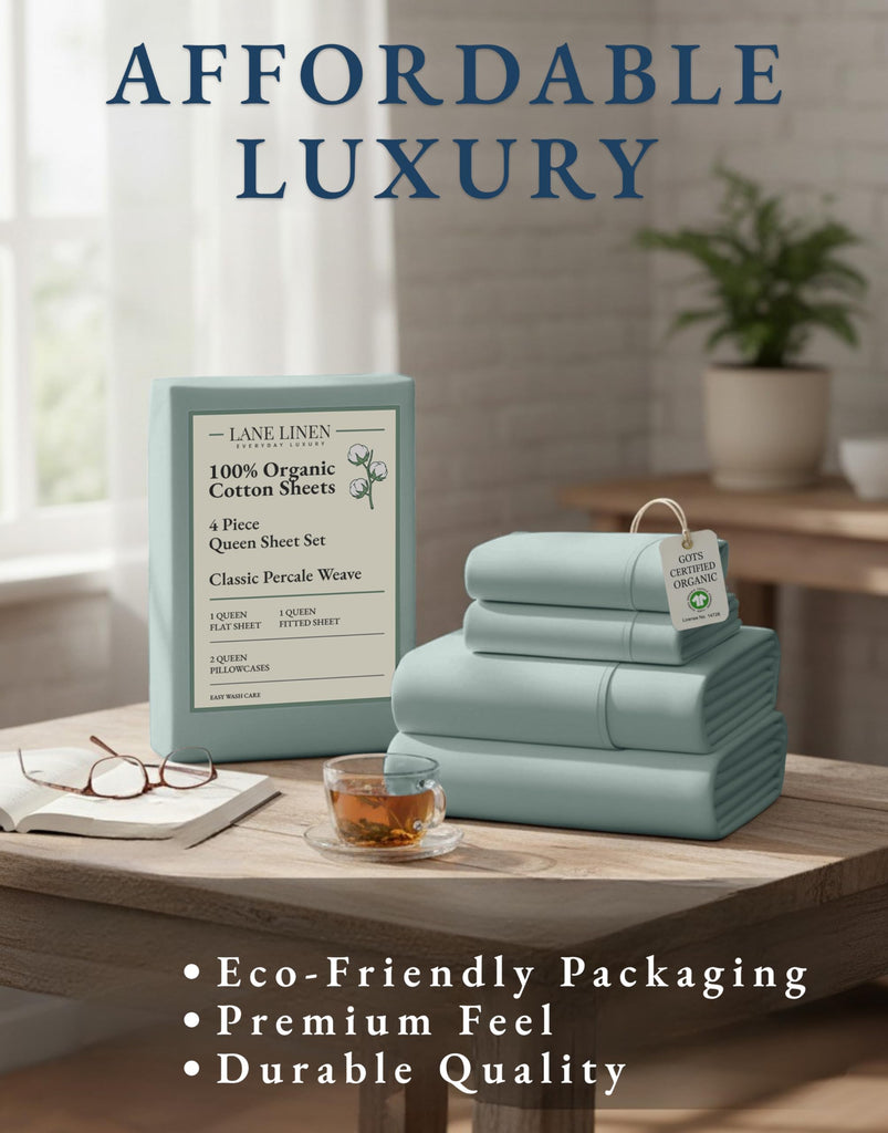 Queen Bed Sheets 100% Organic Cotton 4pc Percale - French Blue