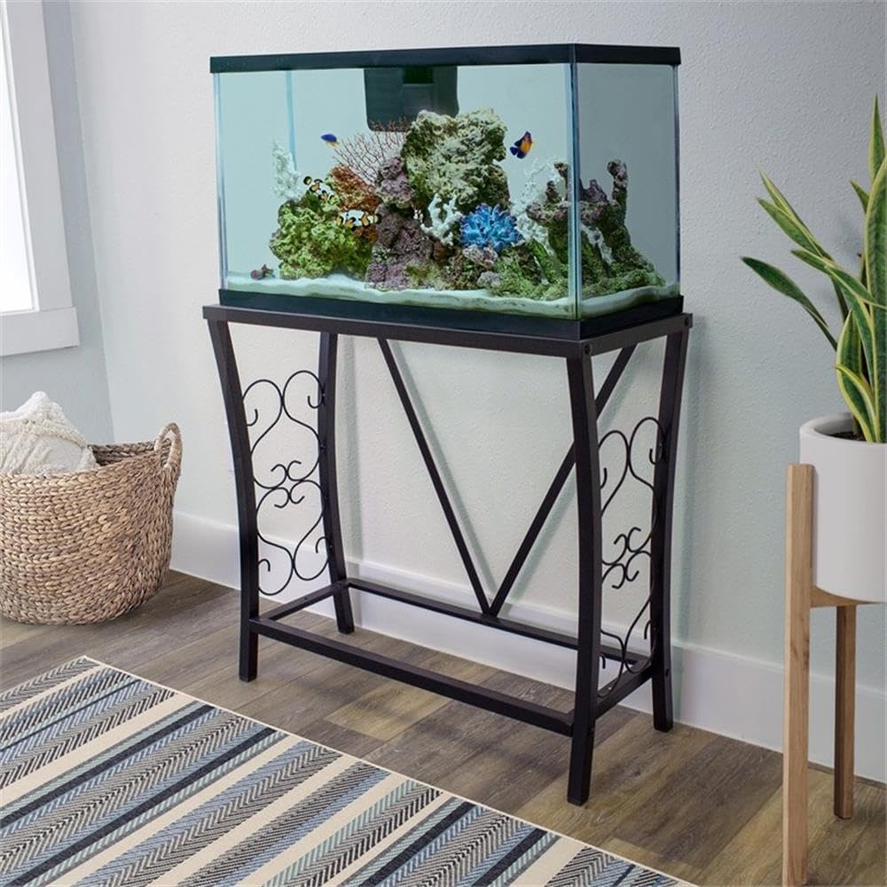 29 Gallon Metal Aquarium Stand, Black Powder-Coated Finish, Durable Steel Construction, Moisture-Resistant, Scroll
