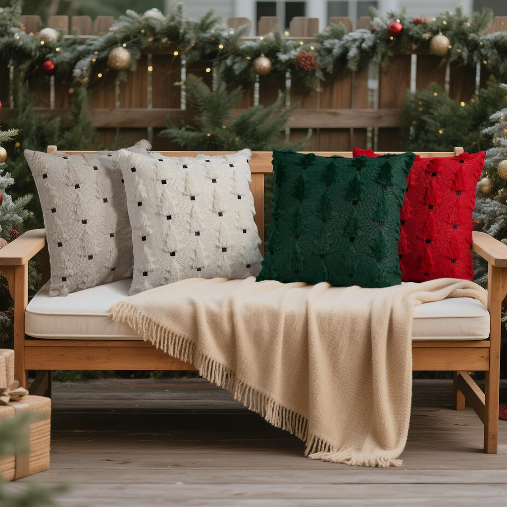 Christmas Pillow Covers 20x20 inch Soft Plush Faux Fur Christmas Tree Throw Pillow Cases for Winter Holiday - Set of 2