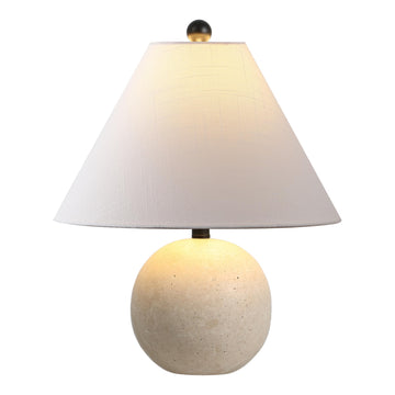 Liza 16" Modern Travertine Stone Bedside Table Lamp, Beige