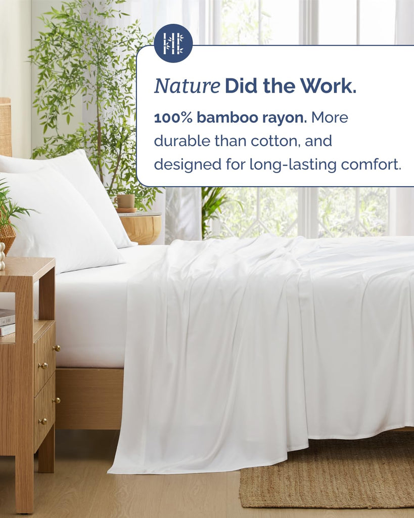 100% Rayon Derived from Bamboo - Bed Sheets Set Twin XL Size - White