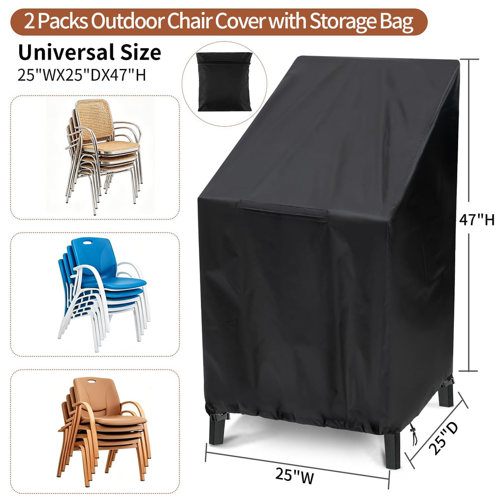 Outdoor Chair Covers 2Pack, 25x25x47" High Back, Black