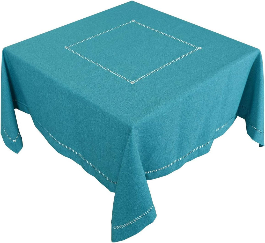 Solid Teal Color Hemstitched Tablecloth (Square 54 Inches)