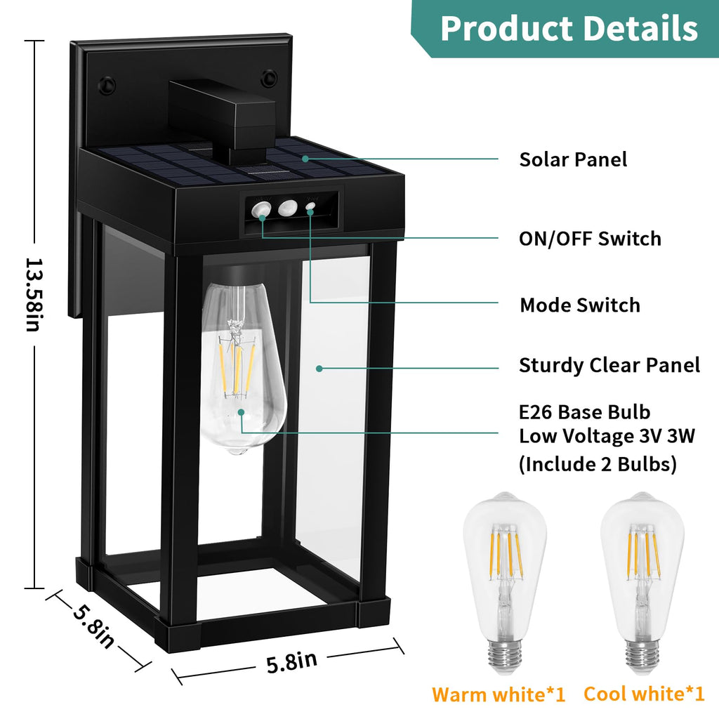 Solar Wall Lights Outdoor with Motion Sensor, 3 Modes, Dusk to Dawn
