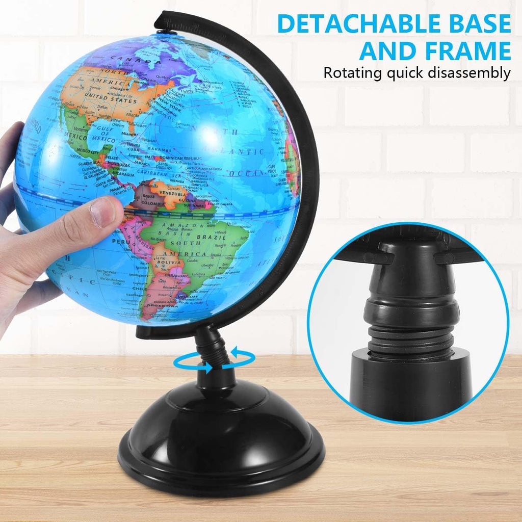 8 Inch World Globe with Stand Rotating Earth Spinning Globe for Kids Geography Classroom Education or Decorations