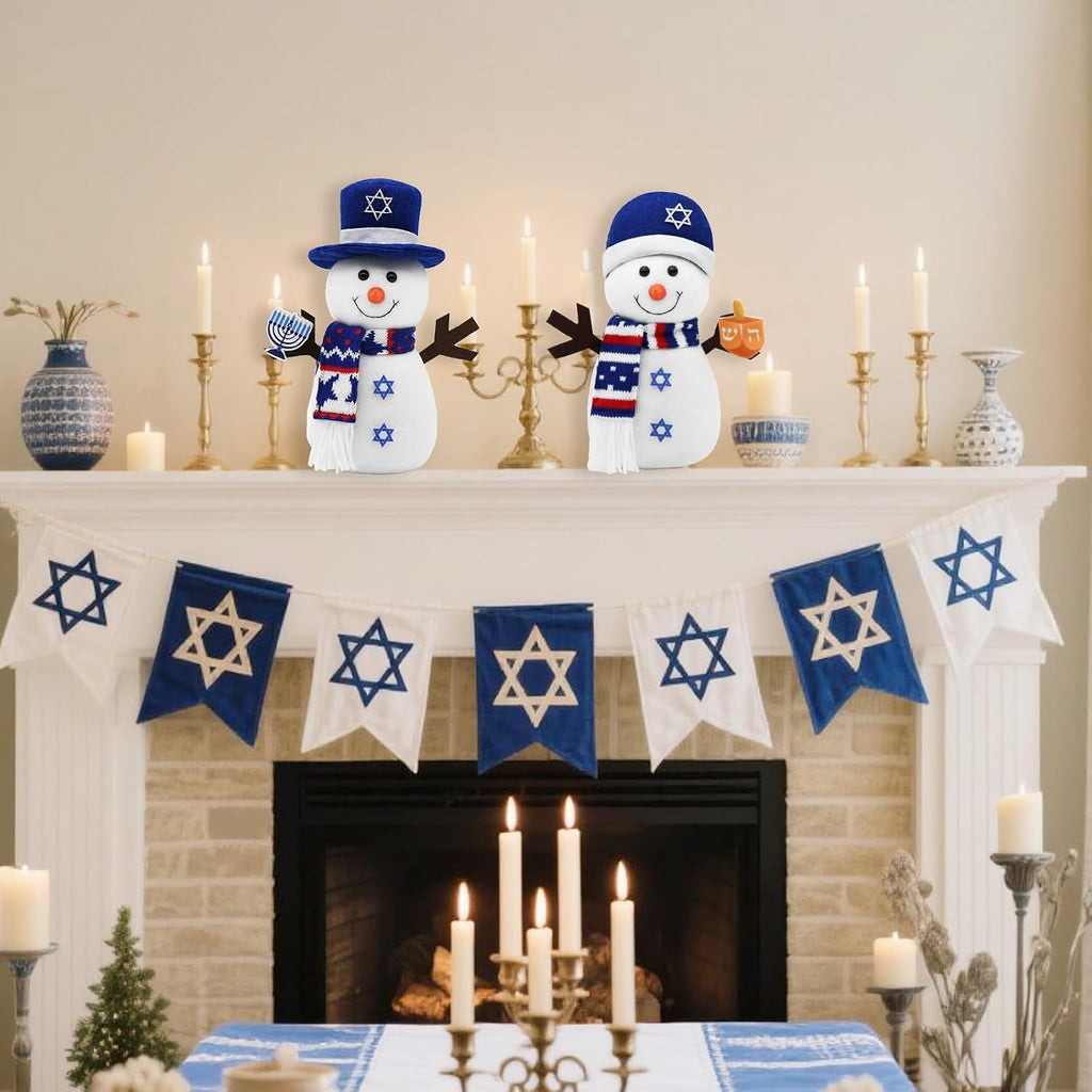 Hanukkah Decorations Indoor, Snowman Figurines with and Star of David, Jewish Gnomes Holiday Decor Chanukah - Set of 2