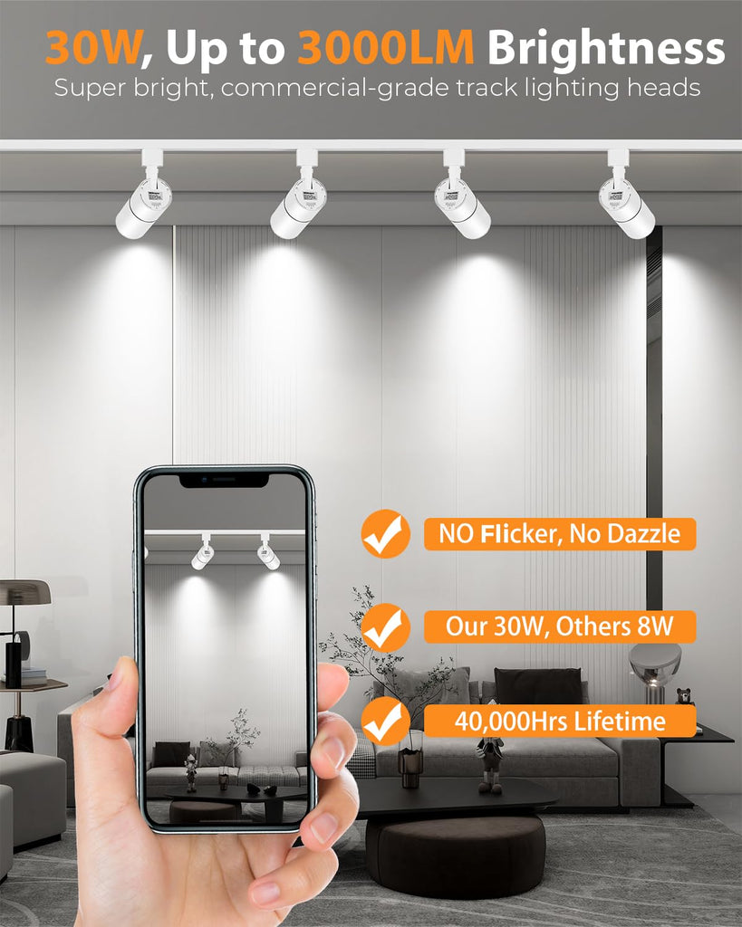 Zoomable 30W LED Track Lighting Heads H Type Track Light Heads Dimmable Bright Ceiling Spotlight Fixtures