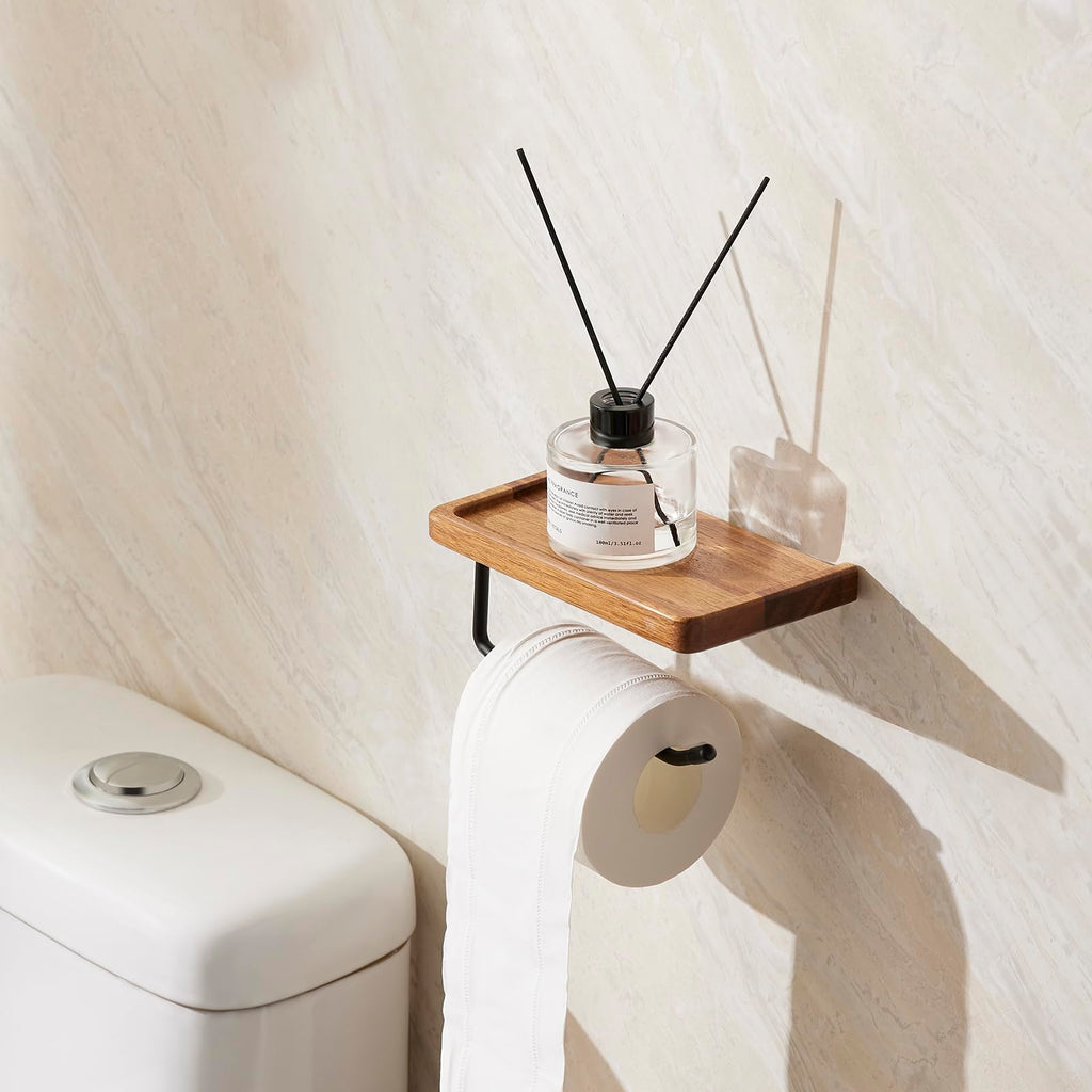 Toilet Paper Holder with Shelf, Wall Mount Bathroom Tissue Storage