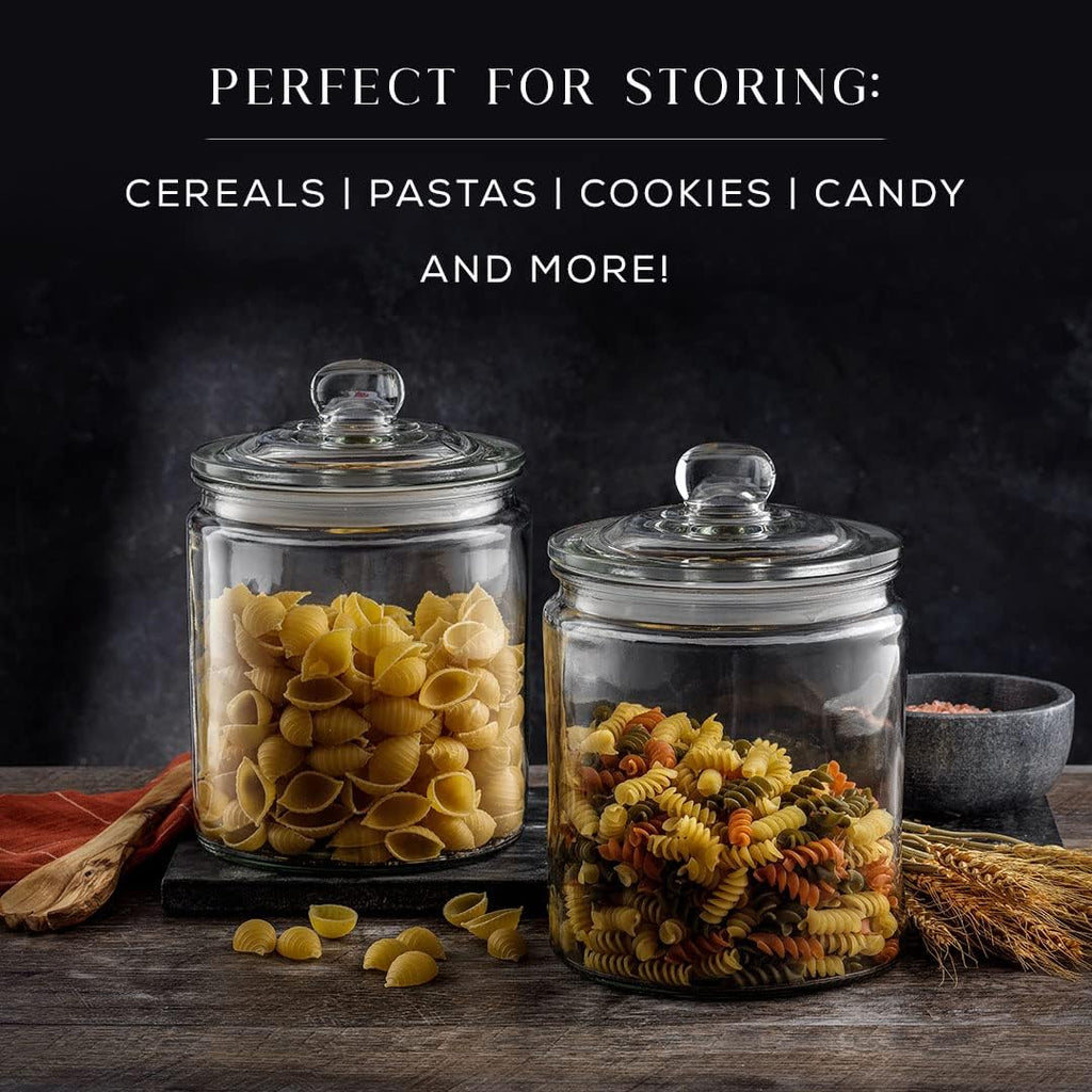 Elegant Cookie Jar. 2 Large Glass Jar With Lid. Jars Counter with Lids, Candy Jar, Decorative Apothecary Canisters - Set of 2