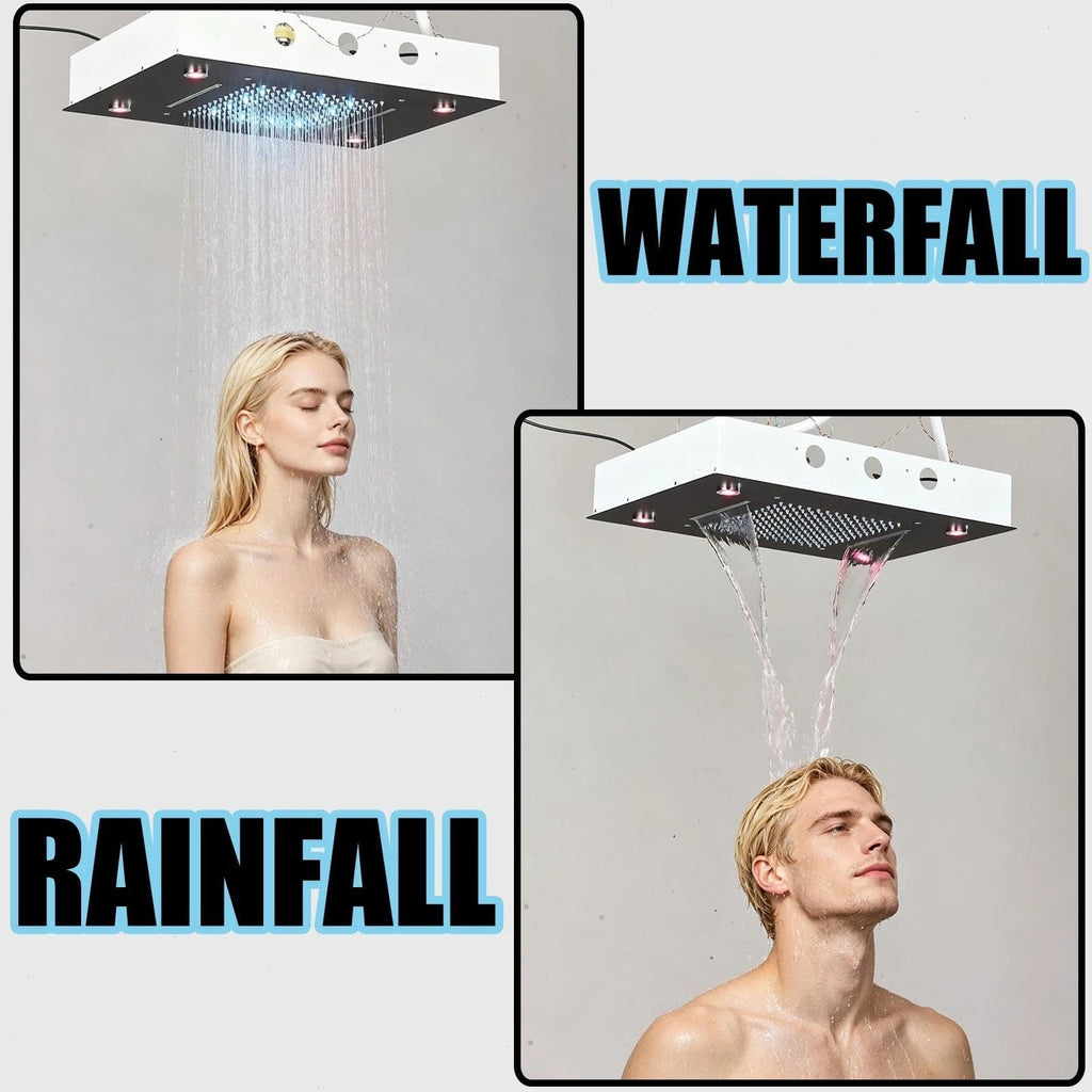 LED Ceiling Rain Shower Head with Remote Control Matte Black