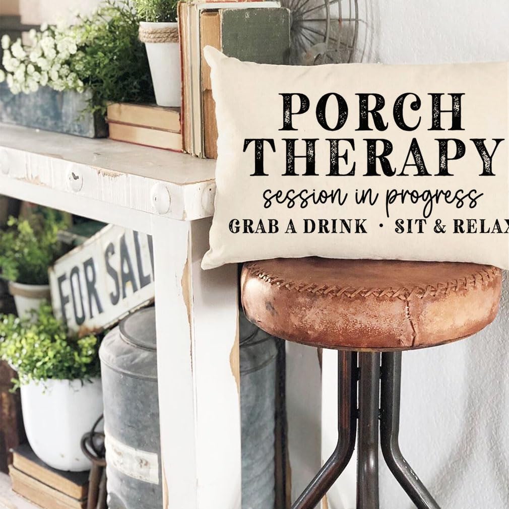 Farmhouse Throw Pillow Covers 12x20 Inch Porch Therapy Session in Progress Relax Outdoor Rustic Lumbar Decorative