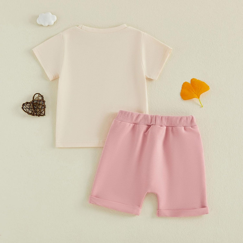 Toddler Baby Girl Summer Clothes Letter Graphic Print Short Sleeve T-Shirt Tops and Shorts 6 12 18 24M 2 Set