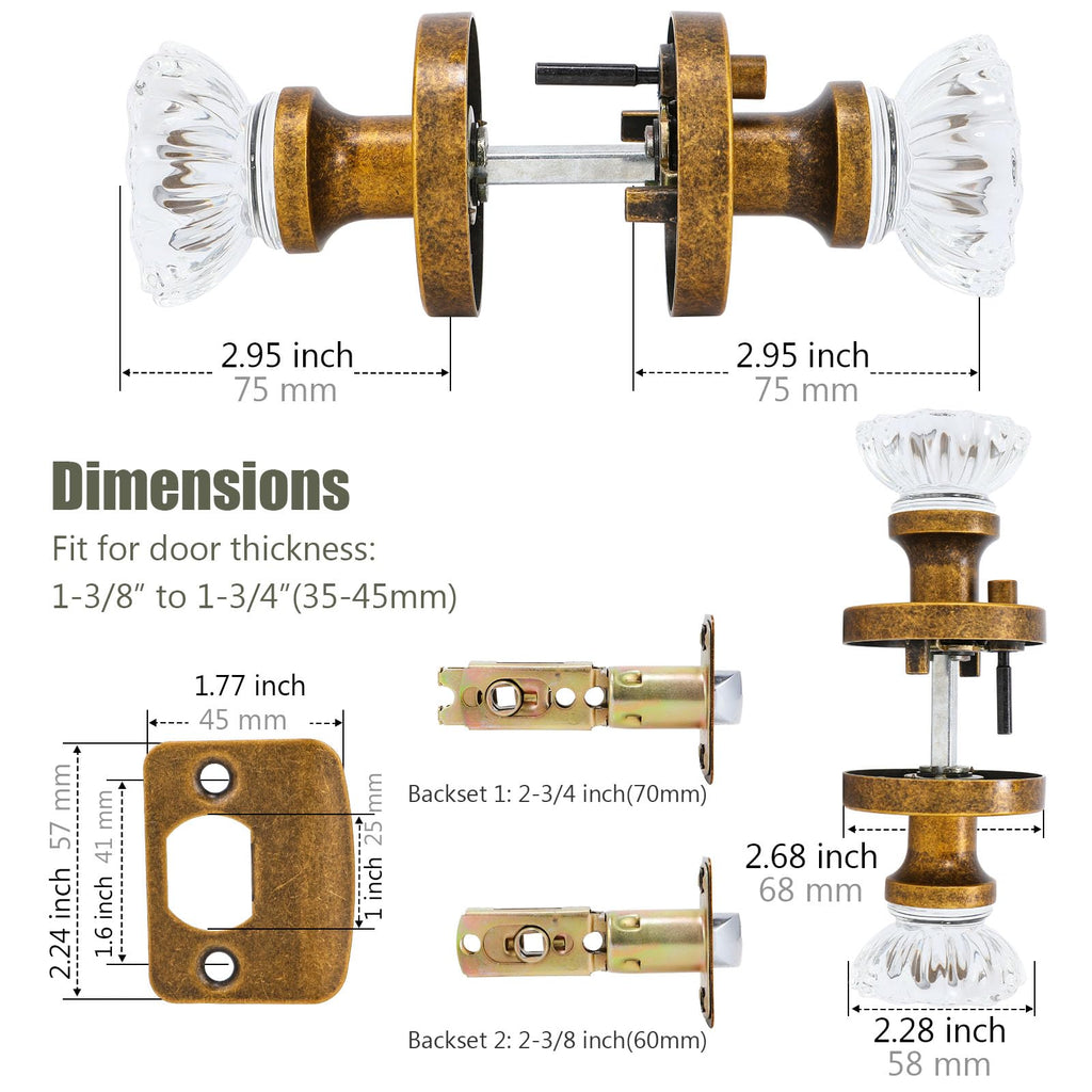 Vintage Crystal Glass Door Knobs (Aged Brass, Privacy)