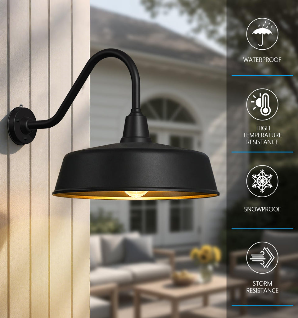 18" Large Outdoor Gooseneck Barn Lights, Dusk to Dawn, 2-Pack