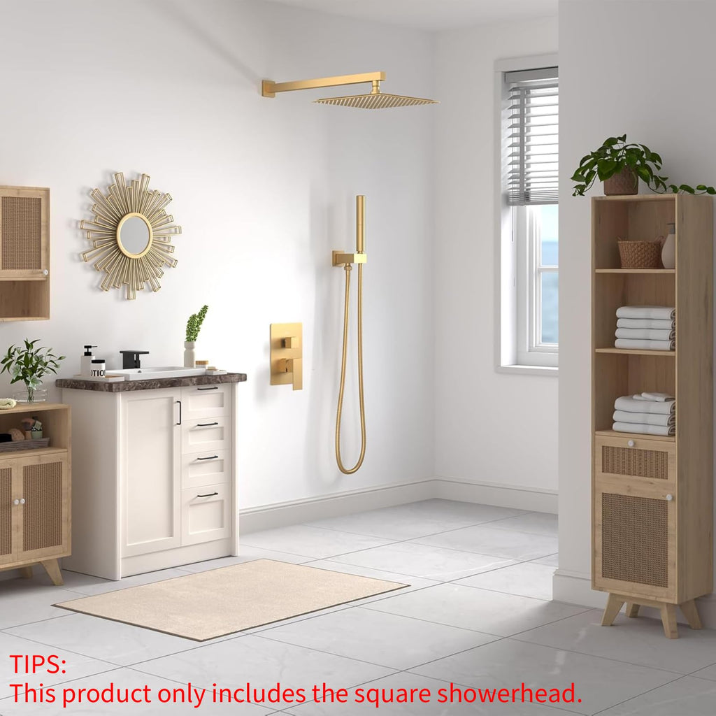 12 In Rain Shower Head High Pressure Rainfall Shower Head Brushed Gold