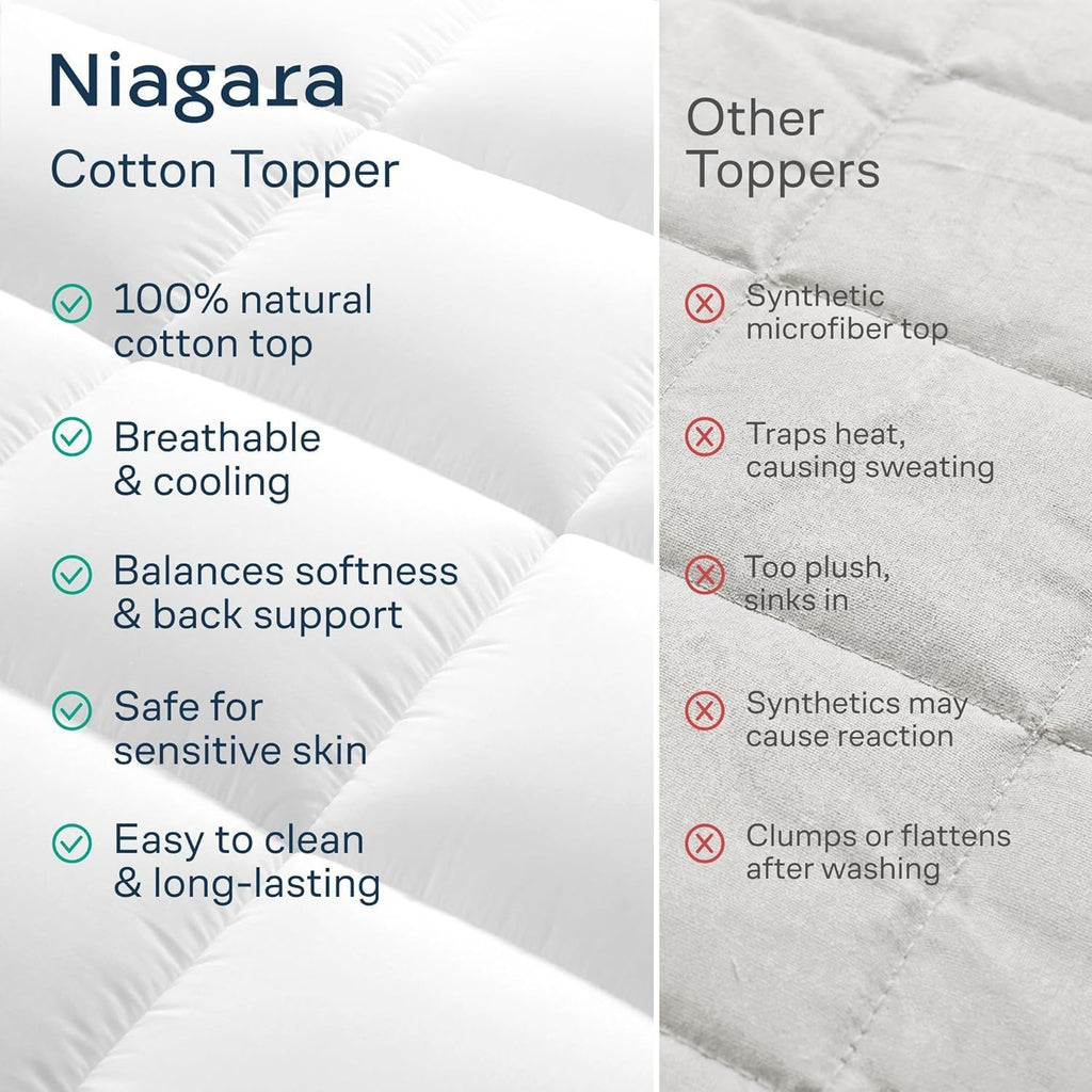 100% Cotton Top Cooling Mattress Topper - King Size | Cloud-Like Mattress Pad, Breathable, 20" Deep Pocket, Back Pain