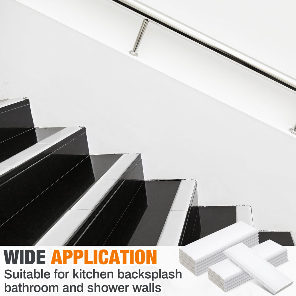 10 Pcs White Ceramic Bullnose Trim, 2 x 6 in Glossy Subway Tile