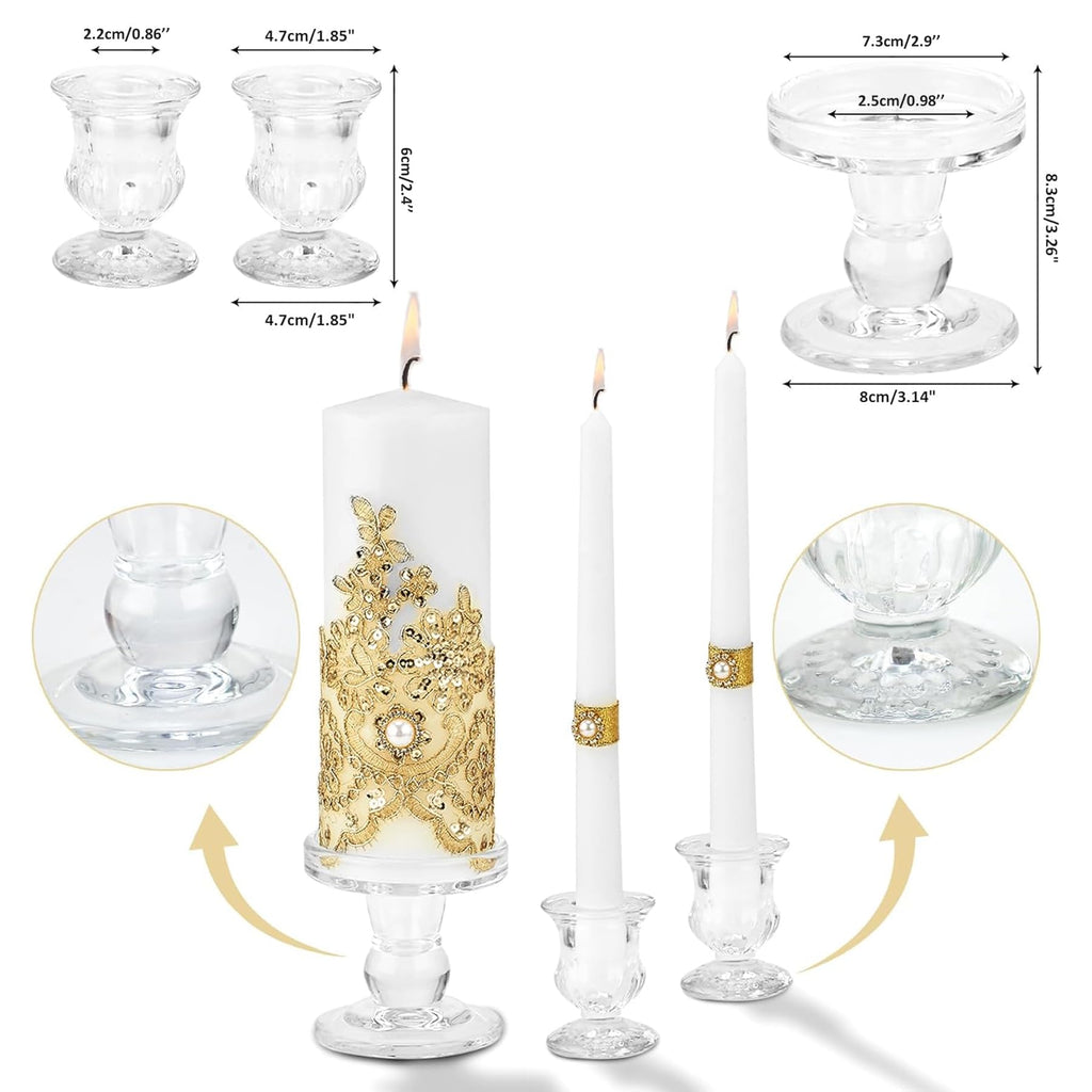 Unity Candle Holder - Glass Candle Holders for Pillar Candles Taper Candles, Glass Candlestick Holders Set of 3