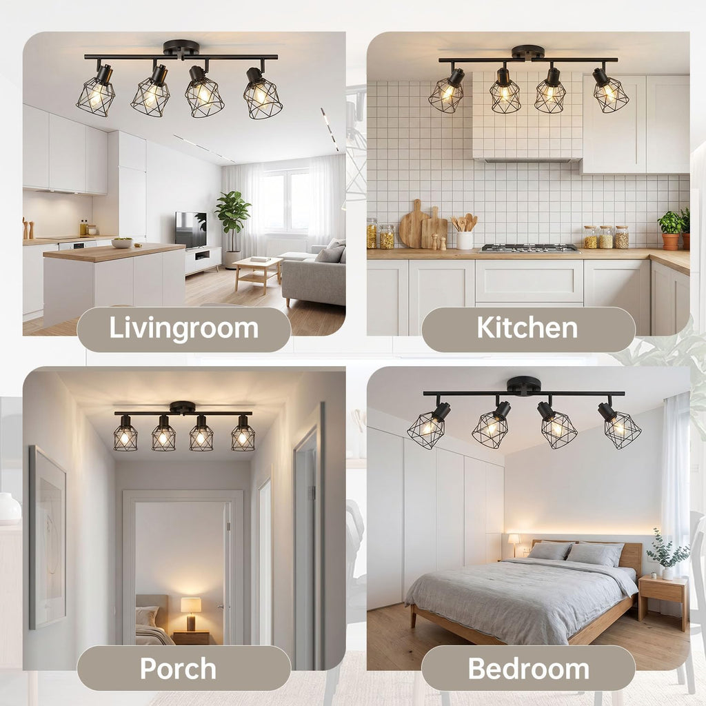 Semi Flush Mount Ceiling Light, Adjustable Multi-Directional Track Lighting Fixtures, Rotatable Farmhouse