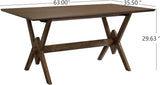 Farmhouse Dining Table for 6, 63 Inch Rectangular Wooden Kitchen Table with Double V Base, Rustic Dining Table with