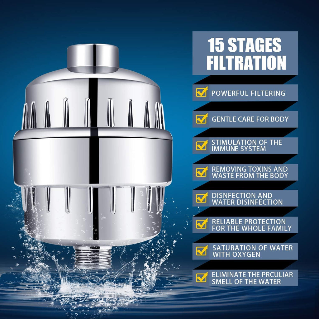 Shower Head and 15 Stage Shower Filter Combo