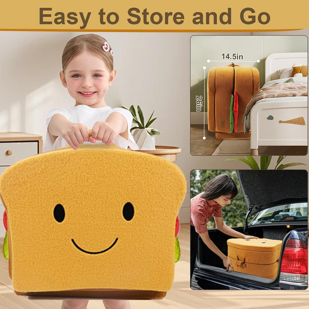 Toddler Travel Bed Sandwich Style - Portable Toddlers Floor Beds, Foldable Soft Foam Travel Bed for Baby and Kid