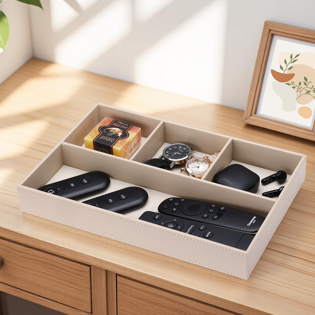 PU Leather Valet Tray, Stackable Jewelry Trays for Dresser, Drawer Nightstand Organizer Bedside Trays for Men Women