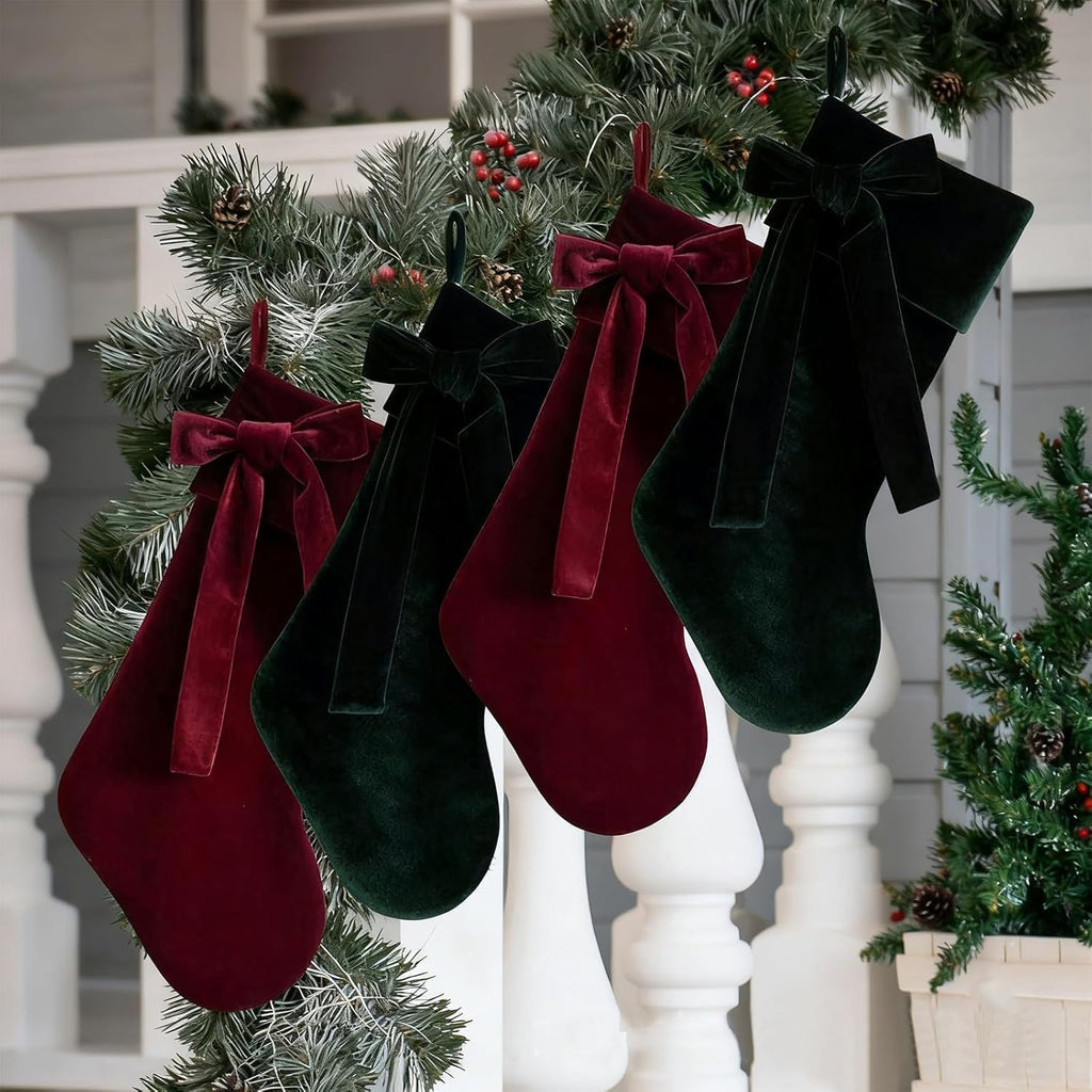 Velvet Christmas Stocking,Velvet Stocking,Stocking Christmas,19 Inch Christmas Stocking with Large Decorative Bow