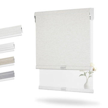 Cordless Dual Roller Shades, Linen Cream & White, Custom Size