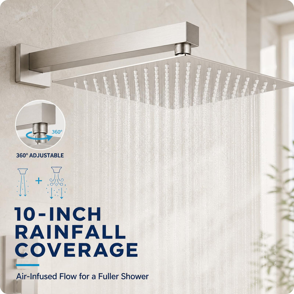 10" Rainfall Shower Faucet Set with Handheld Combo, Brushed Nickel