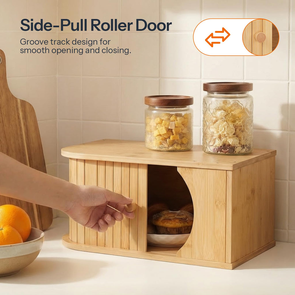 Bamboo Countertop, Roll Top, Bread Storage Container, Corner, Natural