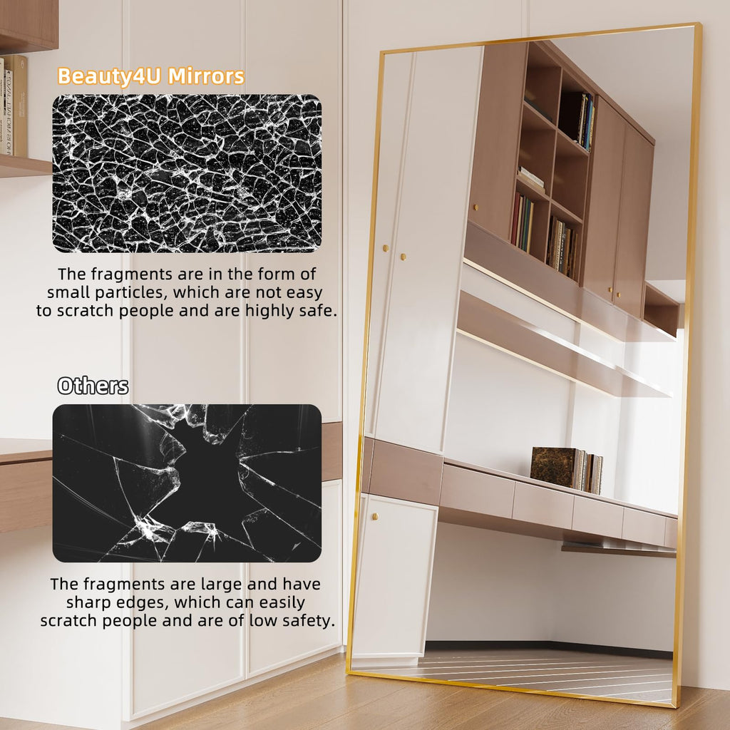76" x 37" Full Length Mirror with Stand, Gold Large Floor Mirror