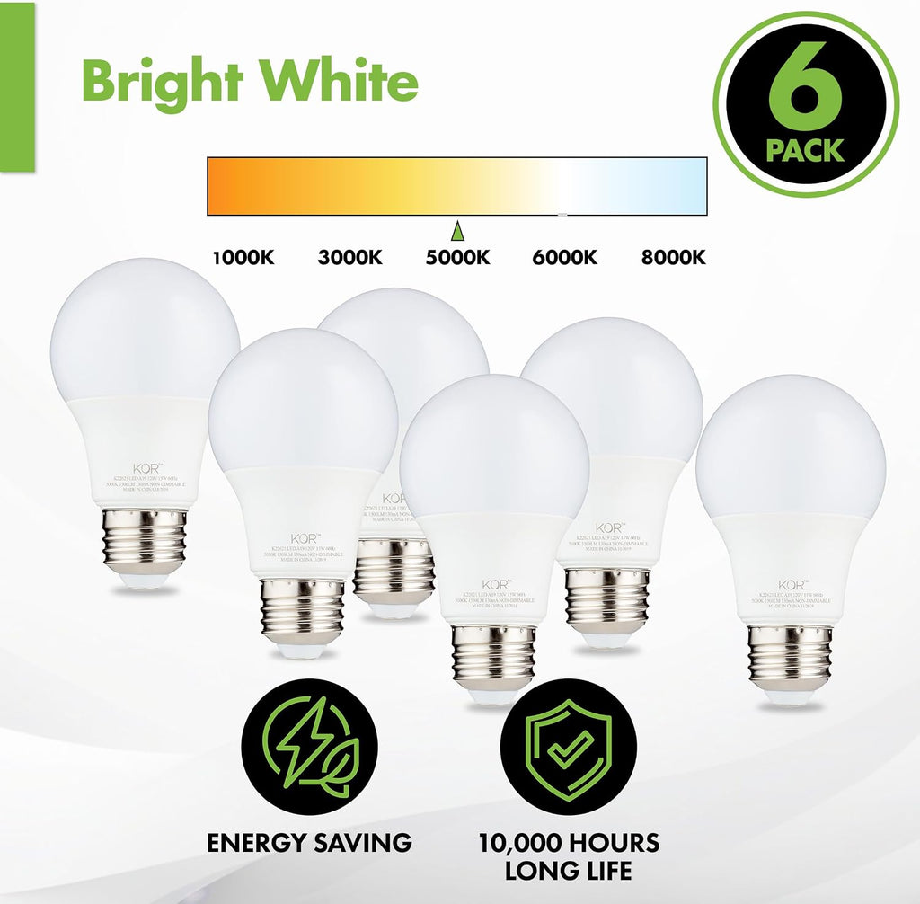 A19 LED Bulbs, 100W Equivalent, 5000K Bright White, 6 Pack, E26 Base