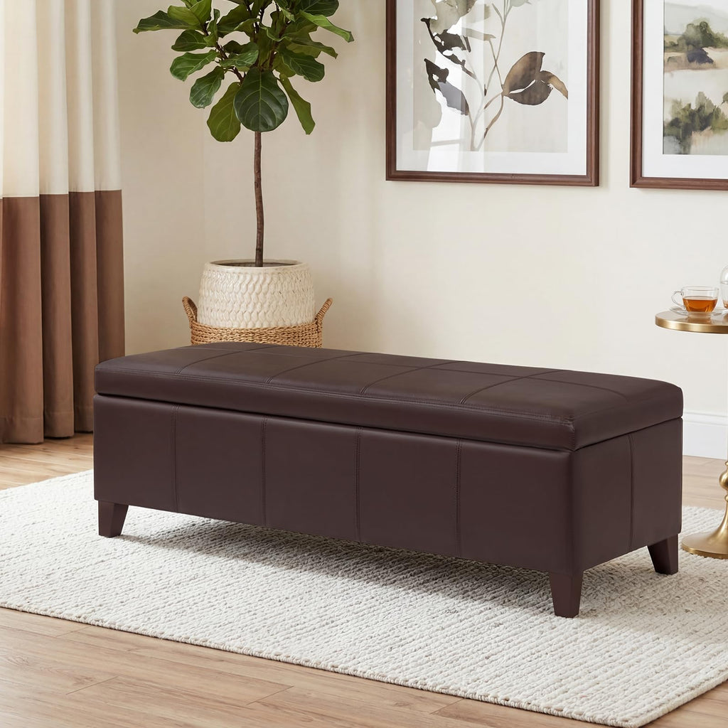 Brown Ottoman with Storage 51" Faux Leather Storage Ottoman