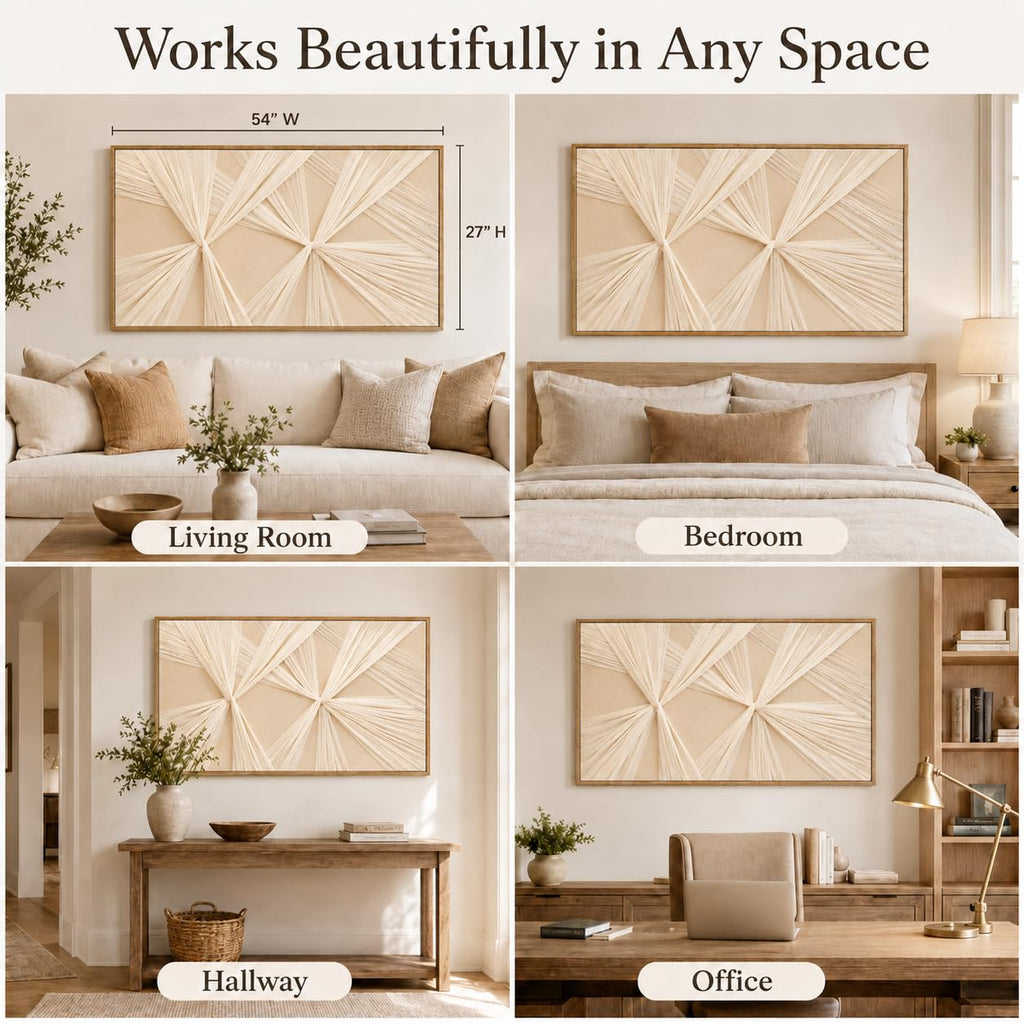 Artists' Handicraft, Extra Large Luxury 3D Fabric Neutral Textured Wall Art, Minimalist Abstract Boho Modern Long