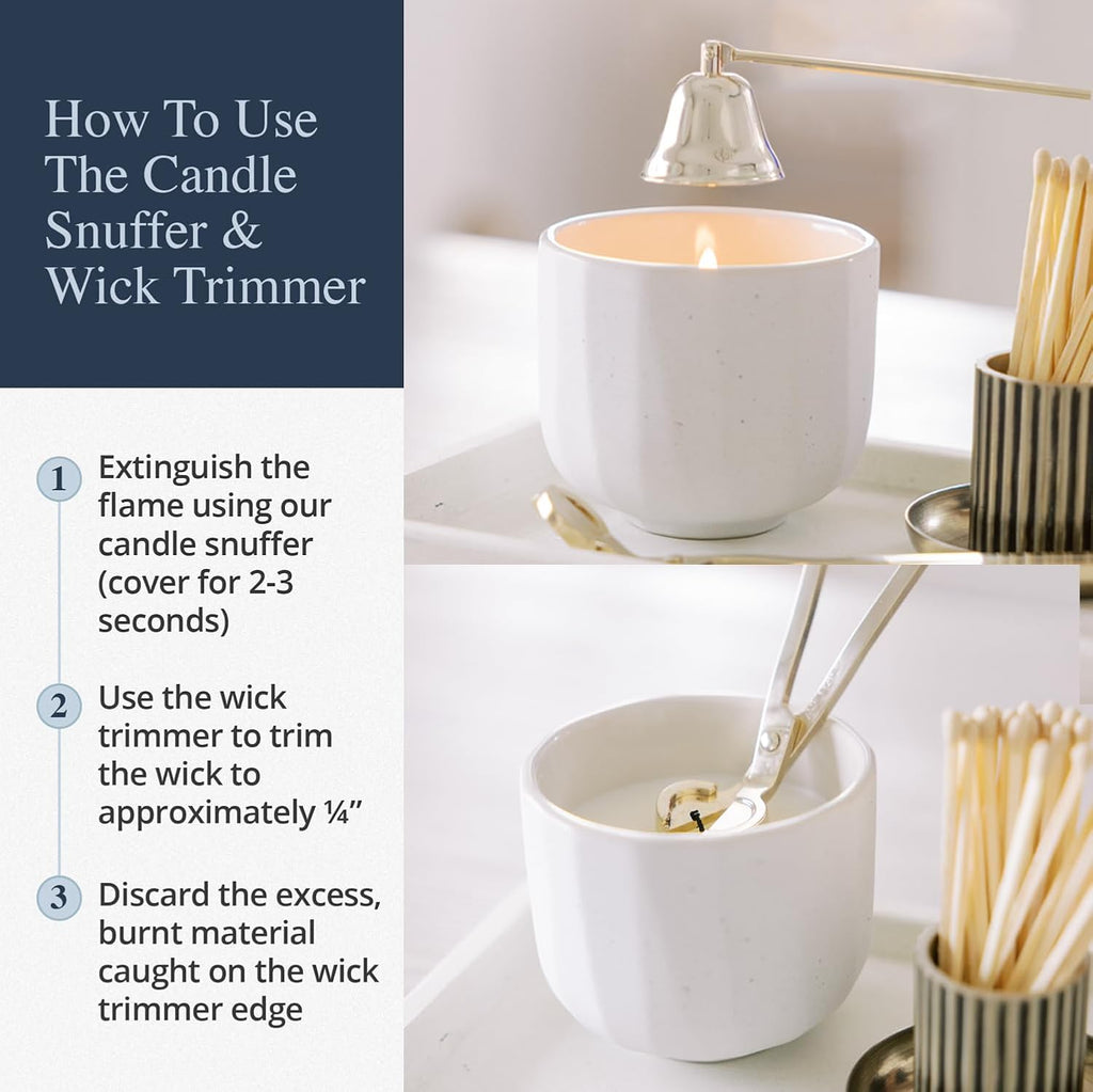 Candle Snuffer and Wick Trimmer Set, Bell Snuffer Gift Box, Stainless Steel Candle Care Accessory Decor, Brushed Gold