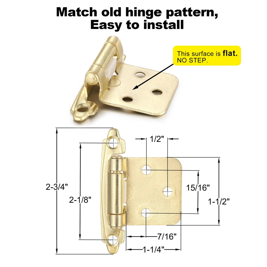 Gold Cabinet Hinges, 1/2" Overlay, 4 Pack