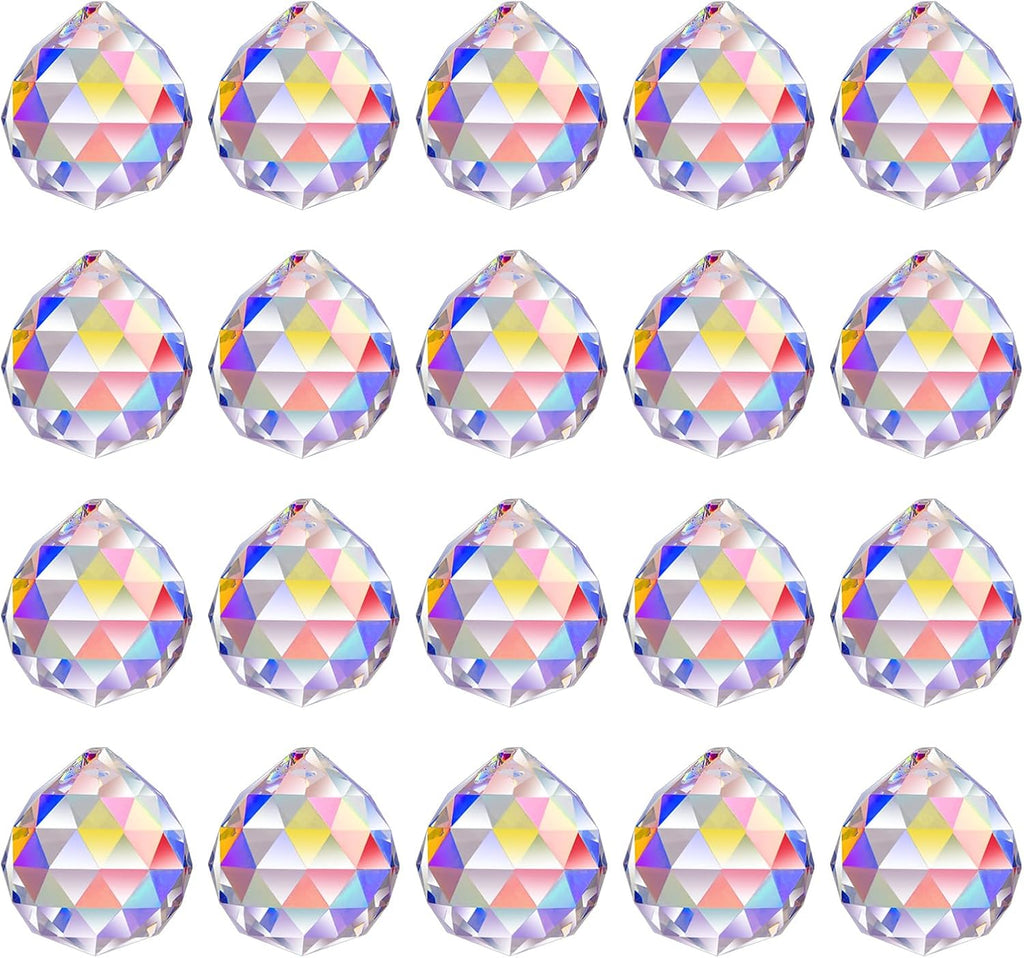 Crystal Sun Catcher Suncatcher Prism Ball AB-Coated - 20 Pack, 1.18"/30mm, Rainbow Pendant Maker, Crystal Beads