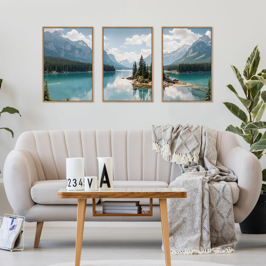 Mountain Wall Art Canvas, Forest Wall Art Mountain Lake, Lake Scenery Artwork, Landscape Nature Framed Decor, Realistic