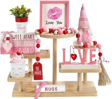 Pink Valentine's Day Decorations Tiered Tray Decor Set - Set of 8