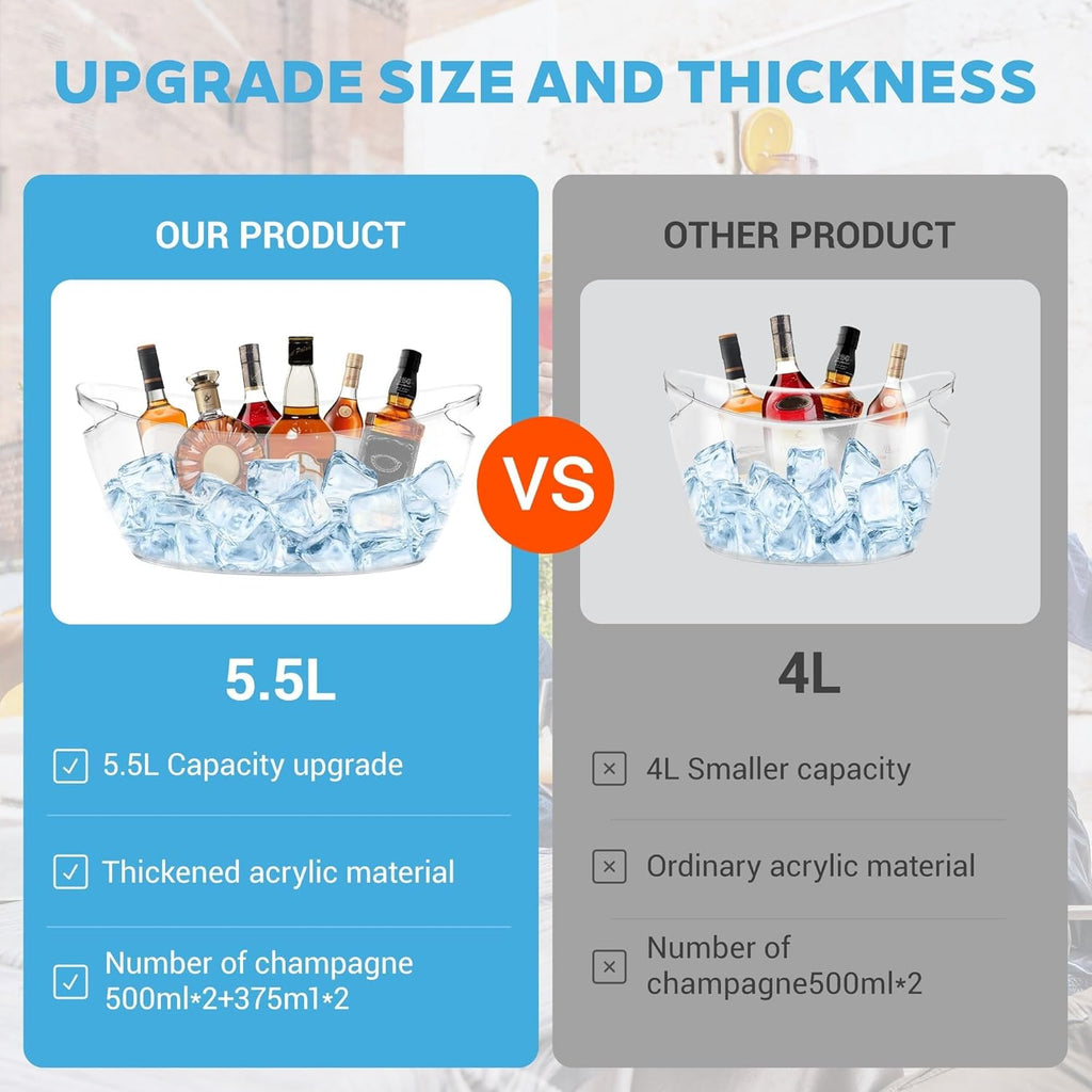 Acrylic Champagne Bucket, Ice Bucket for Parties6.5L Large Party Ice Bucket with Ice Scoop & Bottle Opener - Set of 2