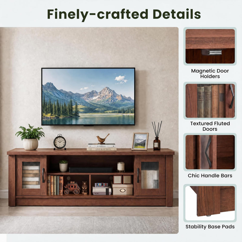 63" Farmhouse TV Stand for 70 inch TV with 2 Fluted Doors (Oak)