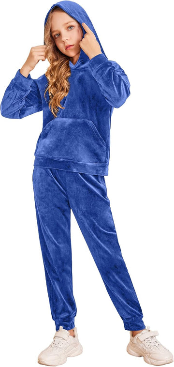 Girls Velour Tracksuits 2 Pieces Outfits Hoodies and Sweatpants