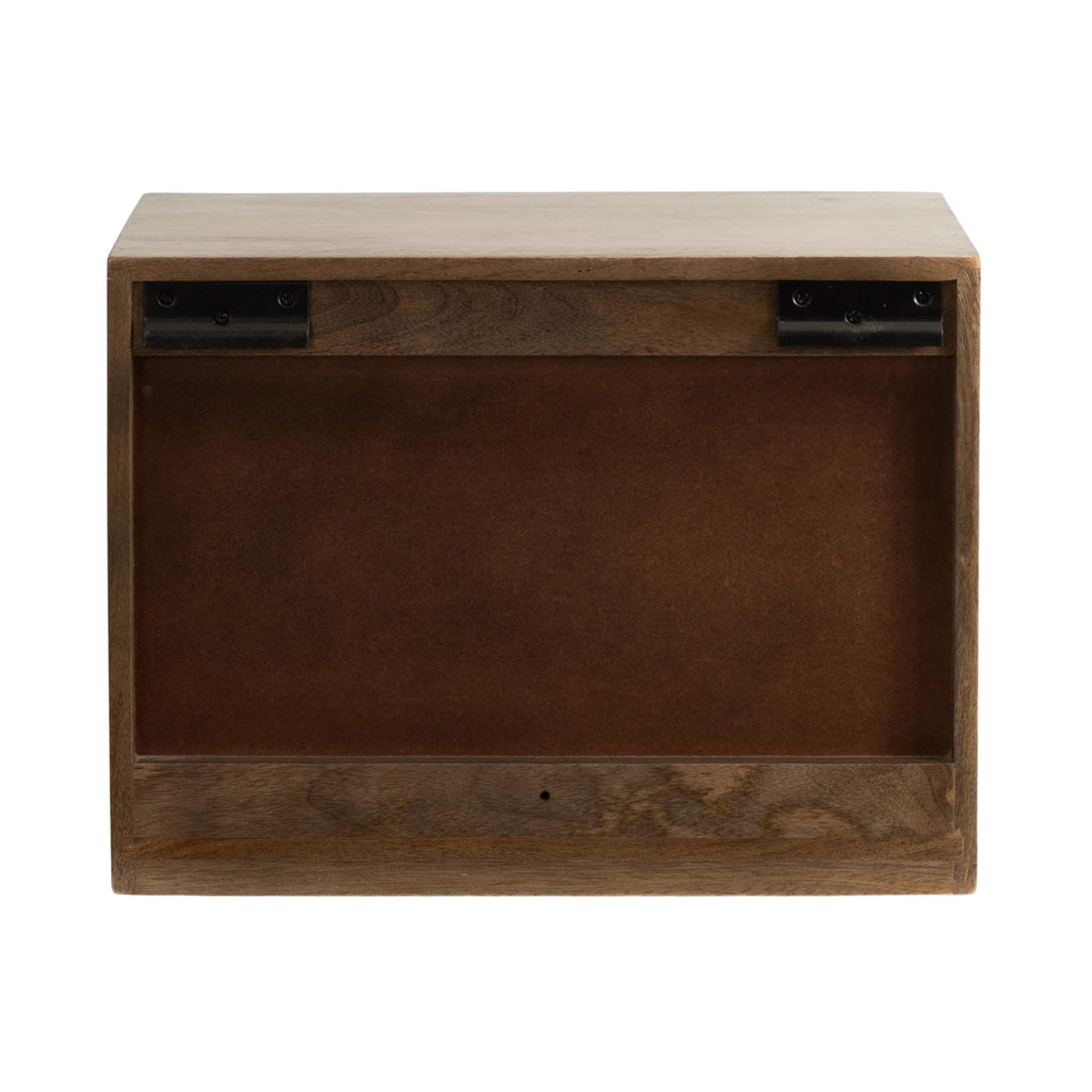 Mezzeta Modern Floating Shelf Side Table with Storage Cubby; 16 x 10 x 12; Natural Wood; Decorative Slatted Wood