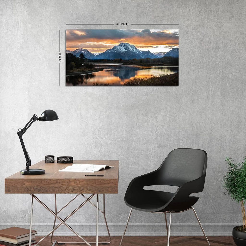 Sunset Mountain Wall Art Nature Grand Teton Landscape Canvas Wall Decor National Park Wall Art Oxbow Bend Snake River