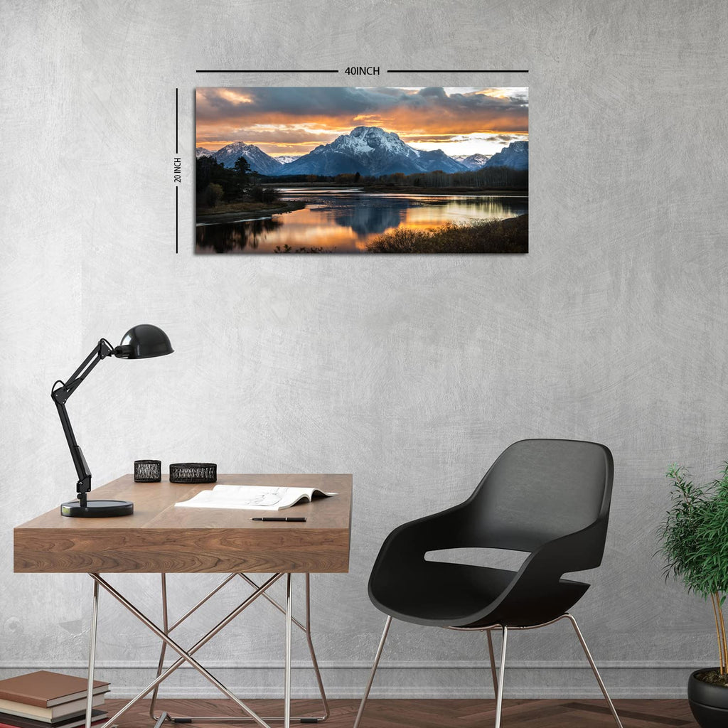 Sunset Mountain Wall Art Nature Grand Teton Landscape Canvas Wall Decor National Park Wall Art Oxbow Bend Snake River