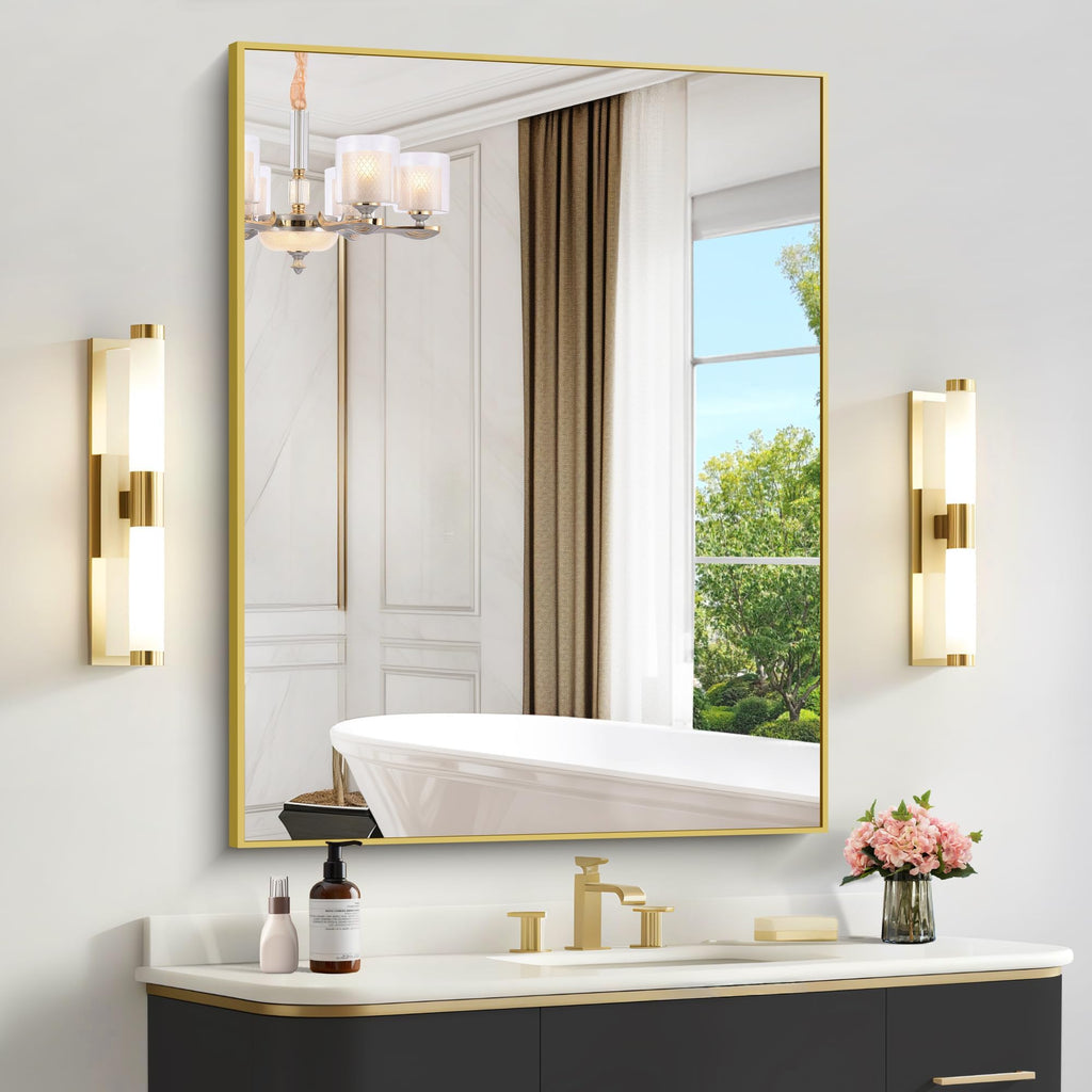 36x48inch Bathroom Mirror, Gold Rectangle Mirror with Thin Metal Frame, Large Rectangular Wall Mirrors, Hair Salon