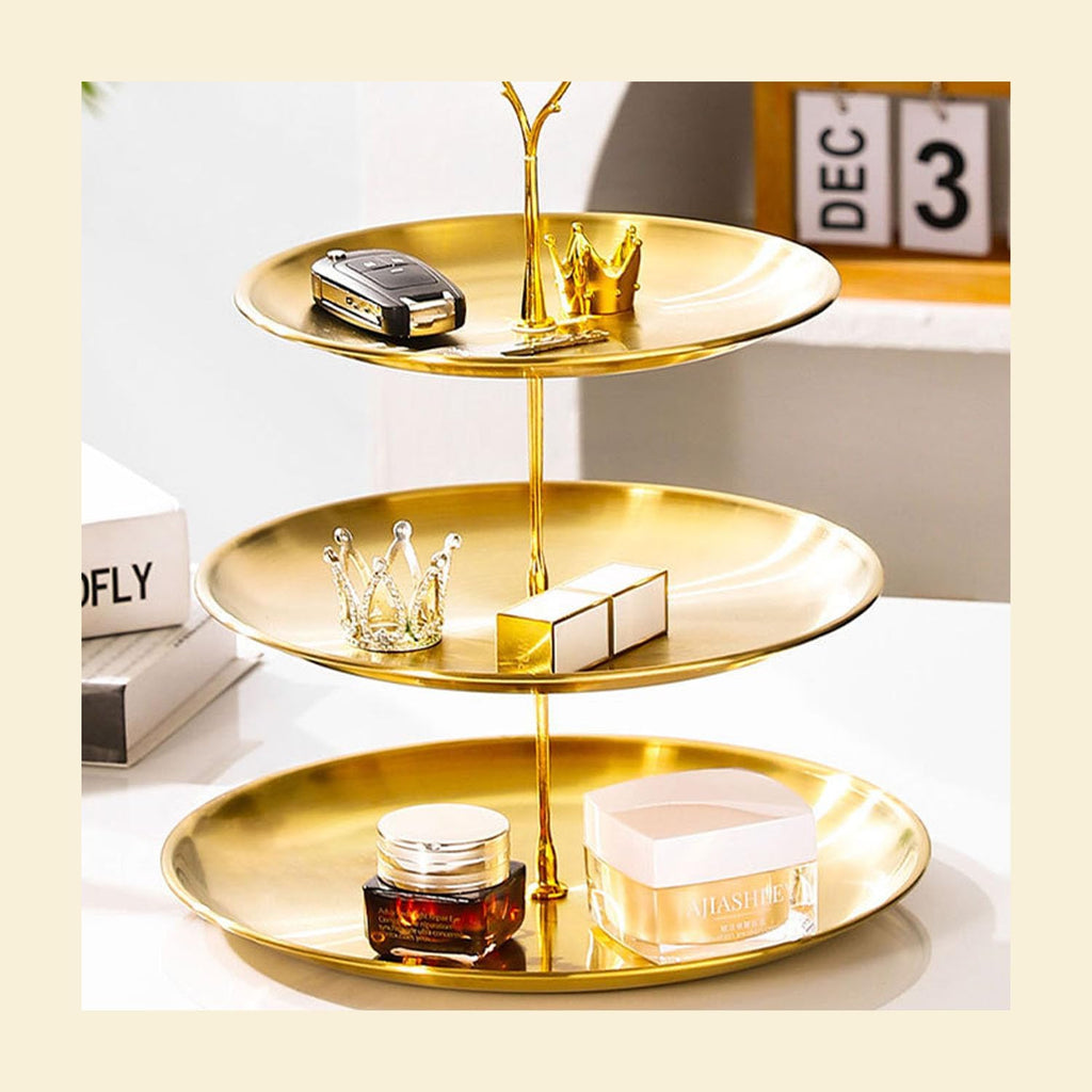 Stainless Steel 3 Tier Cupcake Stand, Tiered Trays Three Layer Cake Stand 3 Tier Serving Tray Platters for Pastry