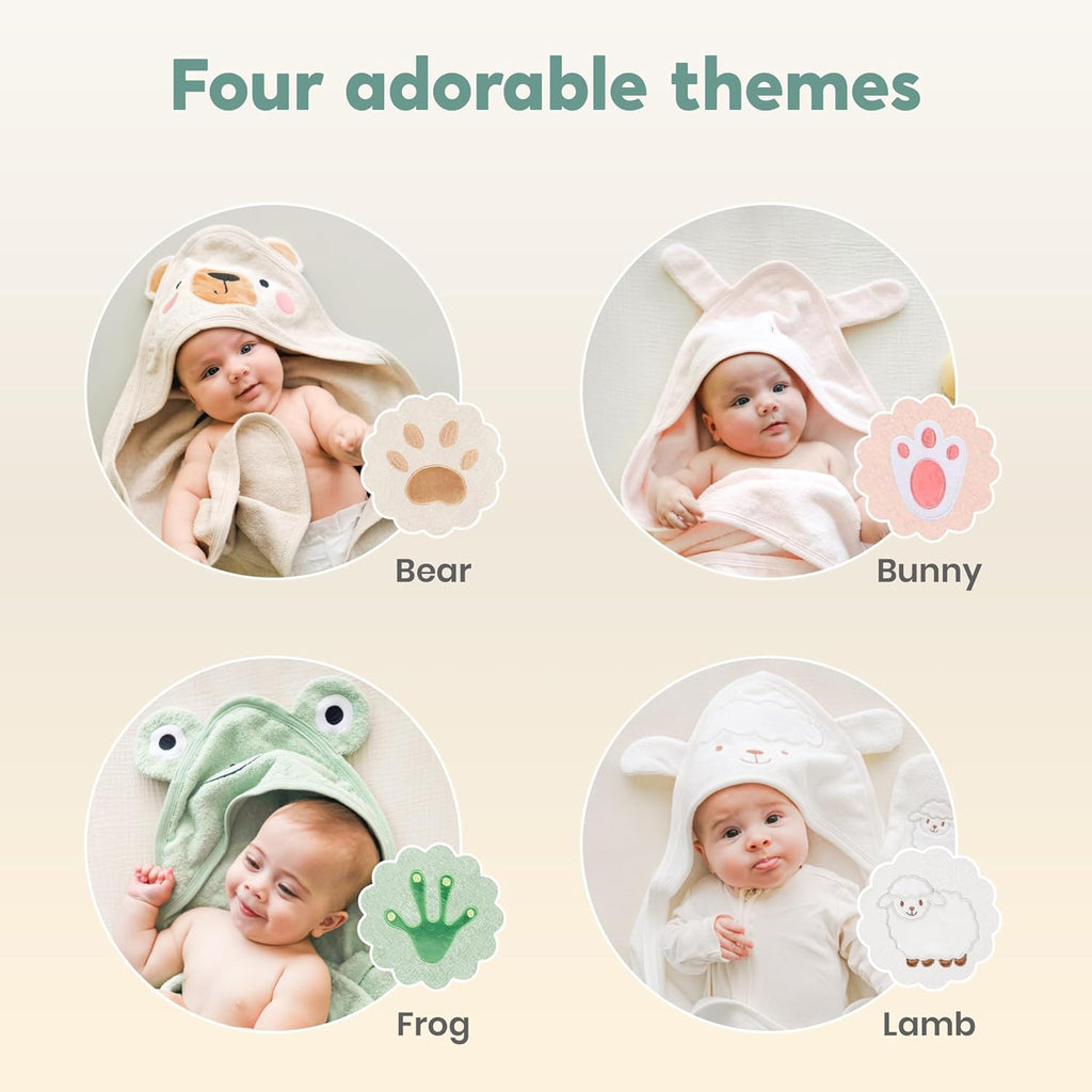 Hooded Baby Towel & Washcloth Set for Toddlers, Cotton Bear Beige