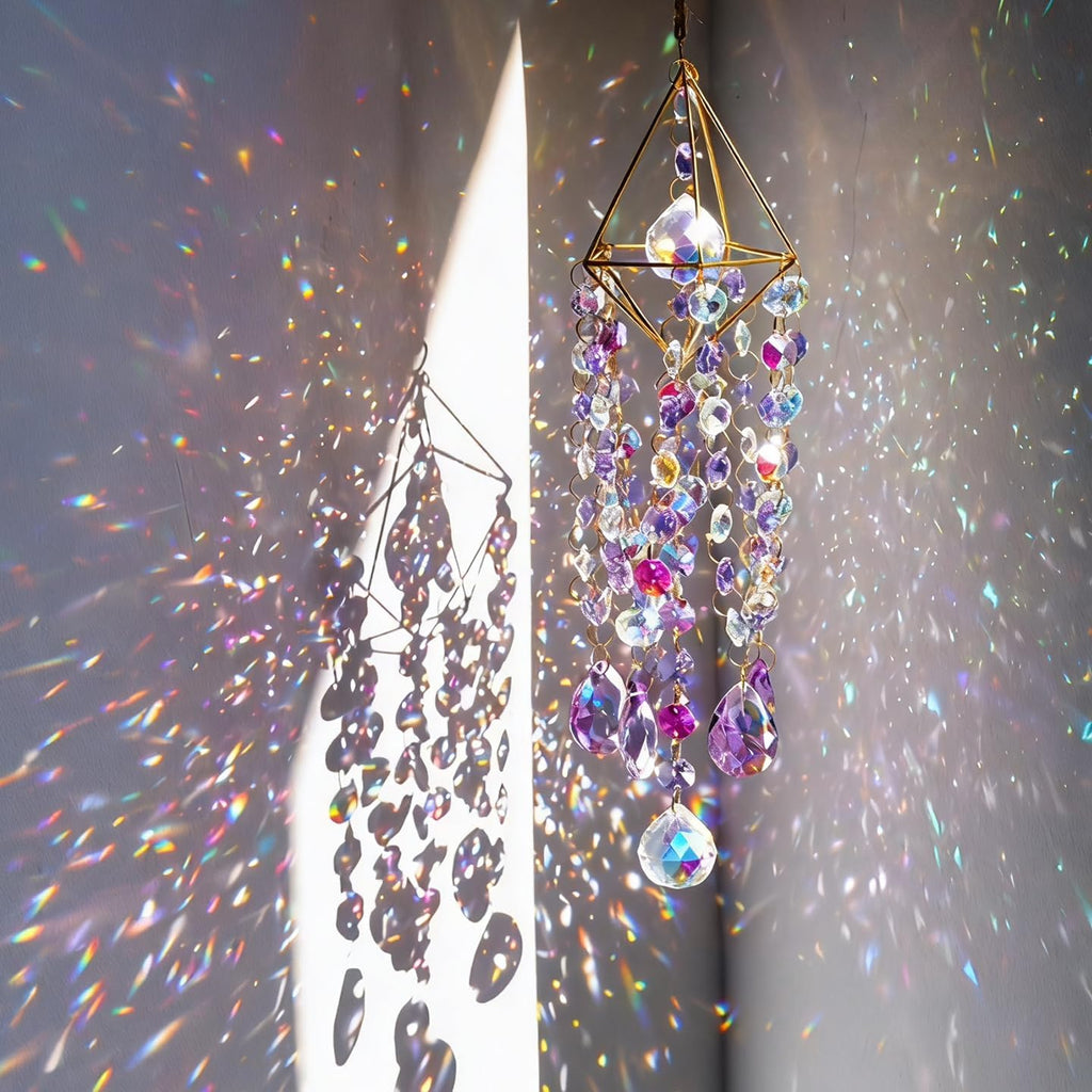 21.5'' Crystal Prisms Suncatcher for Window Hanging,Purple - Rainbow Maker,Sun Catcher Indoor Window